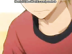 Молодой человек схватил хентай девушку за большую грудь и оттрахал