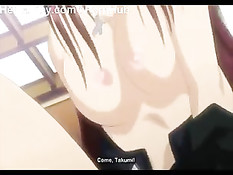 Рыжая аниме малышка сделала минет и подрочила член большой грудью