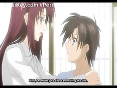 Рыжая аниме малышка сделала минет и подрочила член большой грудью