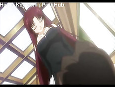 Рыжая аниме малышка сделала минет и подрочила член большой грудью