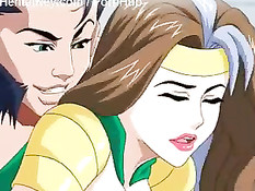 Мускулистый парень удовлетворяет двух возбуждённых аниме девок