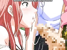 Трое ребят зажали в углу аниме девчонку и заставили сделать минет