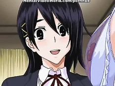 Трое ребят зажали в углу аниме девчонку и заставили сделать минет