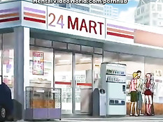 Трое ребят зажали в углу аниме девчонку и заставили сделать минет