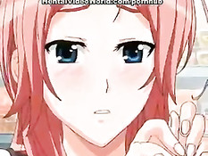 Трое ребят зажали в углу аниме девчонку и заставили сделать минет