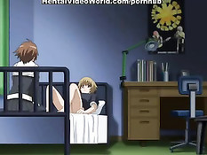 Симпатичная хентай девчонка сделала мальчику минет в его постели