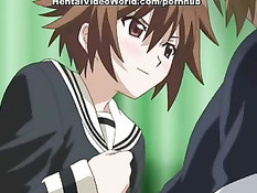 Симпатичная хентай девчонка сделала мальчику минет в его постели