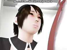 Мужик оттрахал хентай горничную в белых чулках и кончил на живот