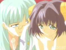 У прекрасной хентай малышки вырос член и она оттрахала им подругу