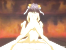 У прекрасной хентай малышки вырос член и она оттрахала им подругу