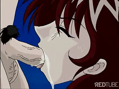 Две хентай малышки увидели, как больная девка делает парню минет