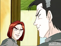 Две хентай малышки увидели, как больная девка делает парню минет