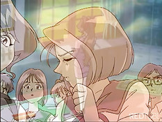 Две хентай малышки увидели, как больная девка делает парню минет