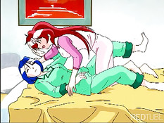 Две хентай малышки увидели, как больная девка делает парню минет