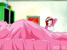 Две хентай малышки увидели, как больная девка делает парню минет