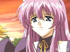 Аниме девушка с розовыми волосами подрочила член молодому парню