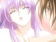 Аниме девушка с розовыми волосами подрочила член молодому парню