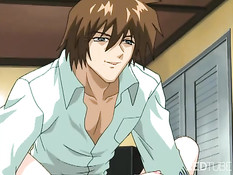 Аниме девушка с розовыми волосами подрочила член молодому парню