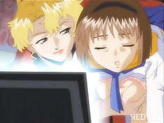 Парень отодрал аниме нимфоманку с синими волосами и свою подругу