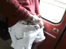 Девчонка сделала приятелю минет и облизала яички в тамбуре поезда