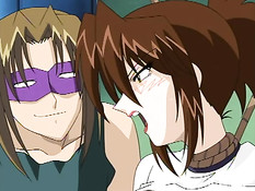 Ребята в масках связали грудастую хентай девку и устроили ганг банг