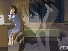 Мальчик вошёл в спальню и оттрахал возбуждённую хентай малышку