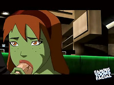 Он всунул член в рот зелёной девушке, а потом трахнул раком в анал