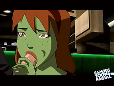 Он всунул член в рот зелёной девушке, а потом трахнул раком в анал