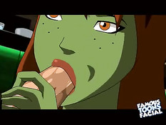 Он всунул член в рот зелёной девушке, а потом трахнул раком в анал