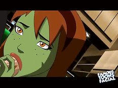 Он всунул член в рот зелёной девушке, а потом трахнул раком в анал