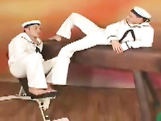 Два голубых матросика разделись в спортзале и подрочили друг другу