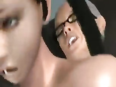 3D девка дрочит член огромной грудью и занимается сексом с парнем