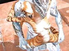 Страшный 3D монстр заставил девку сделать минет и трахнул её раком