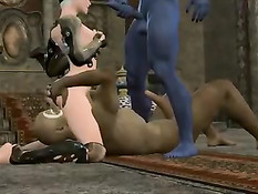 Два 3D монстра оттрахали белую женщину во все доступные дырки