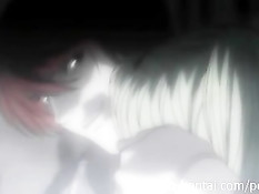 Хентай девушка увидела мастурбирующего парня и подрочила член