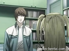 Хентай девушка увидела мастурбирующего парня и подрочила член