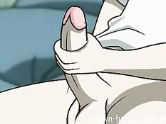 Хентай девушка увидела мастурбирующего парня и подрочила член