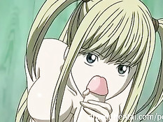 Хентай девушка увидела мастурбирующего парня и подрочила член