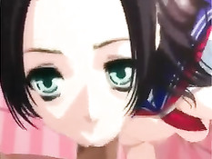 Аниме девчонка сделала глубокий минет и подрочила член сиськами