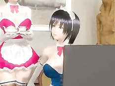 3D хентай малышка сосёт страпон у подруги и садится на него сверху