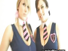 Две молодые грудастые девки ласкают друг дружку перед камерой