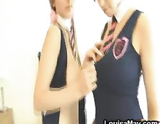 Две молодые грудастые девки ласкают друг дружку перед камерой