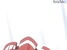 Сисястая хентай детка с розовыми волосами делала минет на кровати