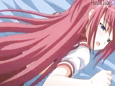 Сисястая хентай детка с розовыми волосами делала минет на кровати