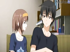 Сисястая хентай детка с розовыми волосами делала минет на кровати