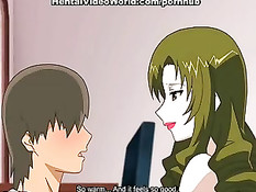 Сексуальная хентай девушка в розовом халатике трахается с парнем