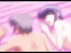 Аниме девушка сделала парню минет и трахнулась с ним на кровати