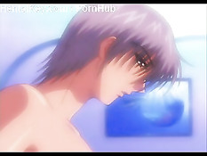 Аниме девушка сделала парню минет и трахнулась с ним на кровати