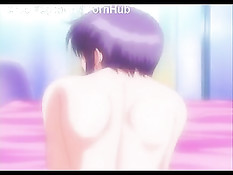 Аниме девушка сделала парню минет и трахнулась с ним на кровати