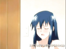 Хентай девушка с синими волосами сделала минет и залезла на член